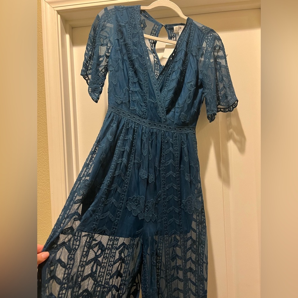 Socialite Lace Jumpsuit in Blue